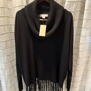 NWT Michael Kors Black Finge Cowl Neck Sweater